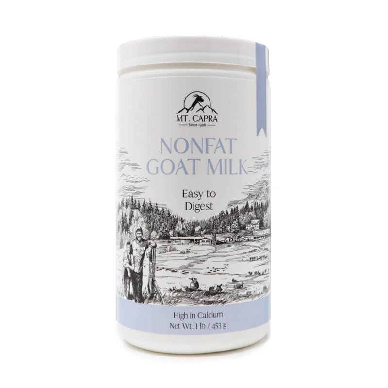 Mt Capra Mt. Capra Non-Fat Goat Milk | Powder from Non-GMO, Grass-Fed Goats, Creamy, Great Tasting, Easy to Digest, A2 Milk | 16 Servings - 1 Pound - Image 1